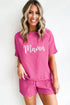 Rose Red Waffle mama Embroidered Tee and Drawstring Shorts